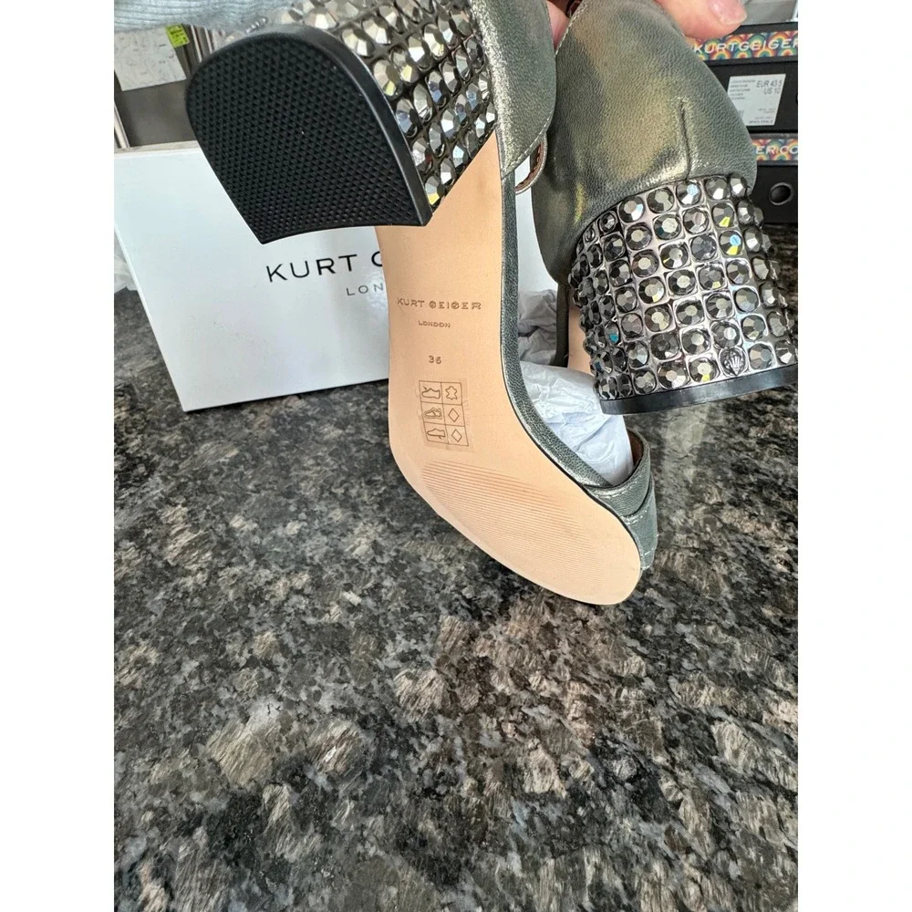 Kurt Geiger London Metallic Gold‎ Crystal Heel Eagle Buckle Sandals Womens 36